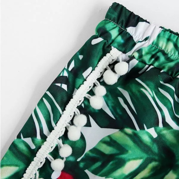 Palm Leaf Print Dry Wick Pom Shorts Summer Beach - Picture 3 of 7